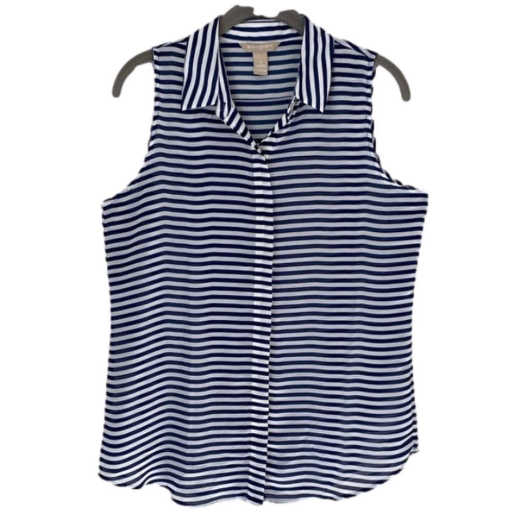 BANANA REPUBLIC Factory Blouse Sleeveless Button Up Blue White Stripes Women S